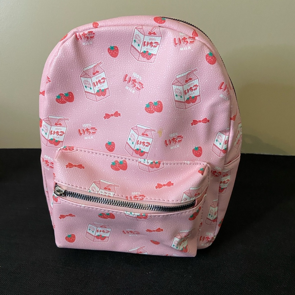 Charming Pink Kids Backpack with Strawberry and Milk Print